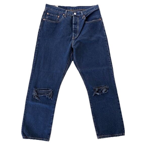 Levis Premium 501 High Rise Straight Leg Jeans 30x26 Blue Dark Wash 100% Cotton - Picture 1 of 13